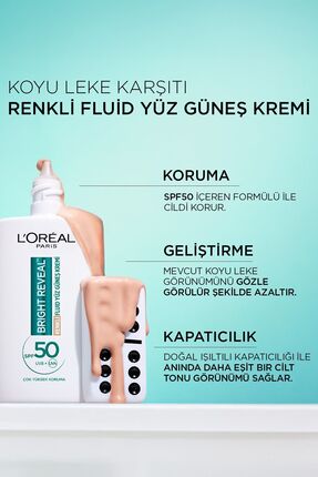 Bright Reveal Spf 50+ Koyu Leke Karşıtı Renkli Fluid Günlük Yüz Güneş Kremi 50ml - Light Image 4