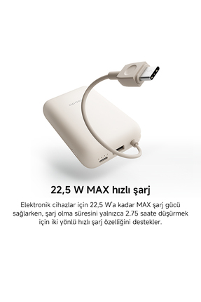 Power Bank 10000mAh Krem Entegre Kablo USB ve USB-C Portu 22.5W BHR9072GL Image 2