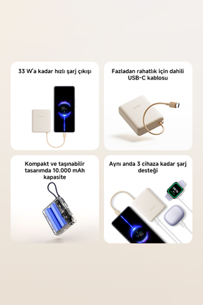 Xiaomi 33W Powerbank 10000Mah Yüksek Hızlı Dahili Kablo Kompakt Tasarım Image 8