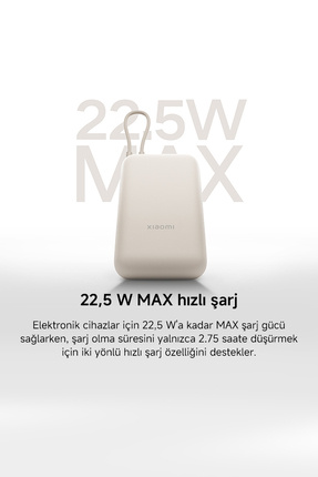 Power Bank 10000mAh Krem Entegre Kablo USB ve USB-C Portu 22.5W BHR9072GL Image 5