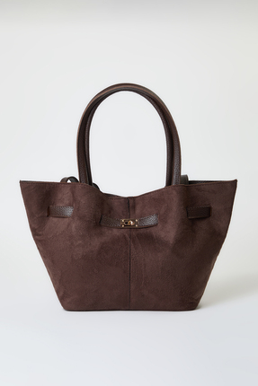 Koyu Kahverengi Yumuşak Süet Saplı Ve Çapraz Askılı Tote Kadın Maksi Boy Omuz Çanta TAKAW25OC00013 Image 0