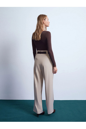 32311 Dantelli Kaşmir Bluz-Kahve Image 2