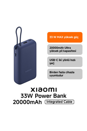 Power Bank USB ve USB-C Portu ve USB-C Entegre Kablo 20000mAh 33W BHR8975GL - Mavi Image 0