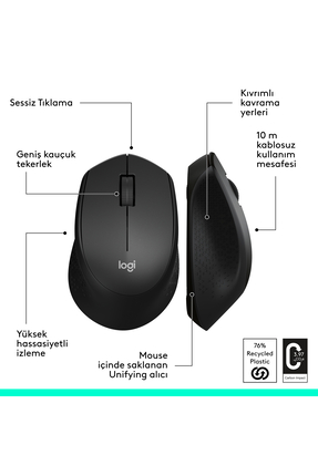 M330 Sessiz Kablosuz Optik Mouse, Siyah 910-004909 Image 7
