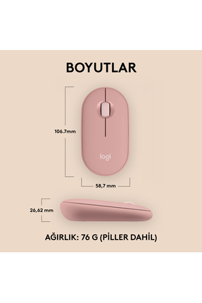 M350s Pebble 2 Bluetooth Kablosuz Sessiz Kompakt Mouse, Pembe 910-007014 Image 7