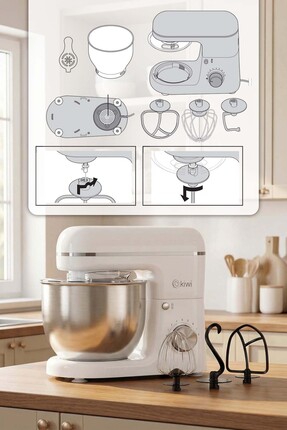 Kmx-3638 Hamur Yoğurma & Stand Mikser 5,3 Lt 1300w 8 Hız Kademeli Mutfak Şefi Beyaz Image 4