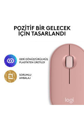 M350s Pebble 2 Bluetooth Kablosuz Sessiz Kompakt Mouse, Pembe 910-007014 Image 9