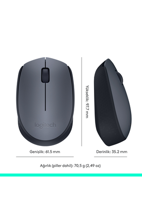 M170 USB Alıcılı Kablosuz Kompakt Mouse, Gri 910-004642 Image 8