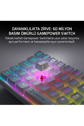 Lyra RGB 60M 62Tuş Beyaz Mekanik Kablolu Red Switch Klavye - 3 Yıl Garantili Image 2
