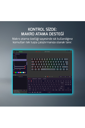 Lyra RGB 60M 62Tuş Beyaz Mekanik Kablolu Red Switch Klavye - 3 Yıl Garantili Image 6