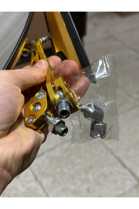 GOLD ALTIN SARI YARASA ÜÇGEN AYNA MOTOSİKLET AYNASI (TÜM MOTORLARA UYUMLU UNİVERSAL) (8MM VE 10MM). Image 2