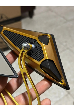 GOLD ALTIN SARI YARASA ÜÇGEN AYNA MOTOSİKLET AYNASI (TÜM MOTORLARA UYUMLU UNİVERSAL) (8MM VE 10MM). Image 4