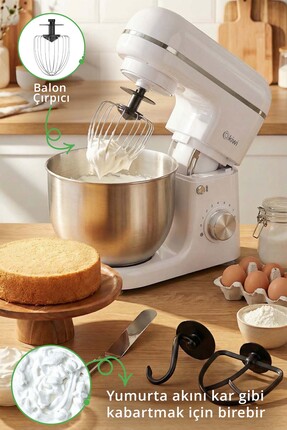 Kmx-3638 Hamur Yoğurma & Stand Mikser 5,3 Lt 1300w 8 Hız Kademeli Mutfak Şefi Beyaz Image 2