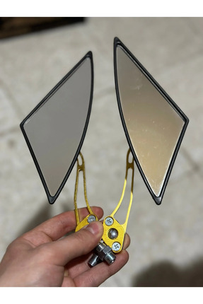 GOLD ALTIN SARI YARASA ÜÇGEN AYNA MOTOSİKLET AYNASI (TÜM MOTORLARA UYUMLU UNİVERSAL) (8MM VE 10MM). Image 1