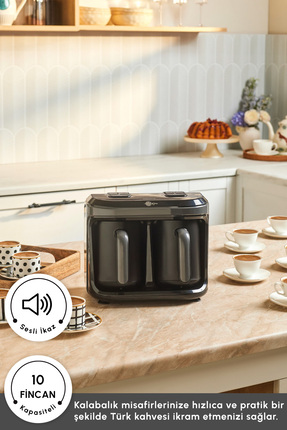 Hatır Hüp Düet 10 Fincan Kapasiteli Bol Köpüklü Aromalı, Közde ve Türk Kahve Makinesi Uzay Gr Image 2