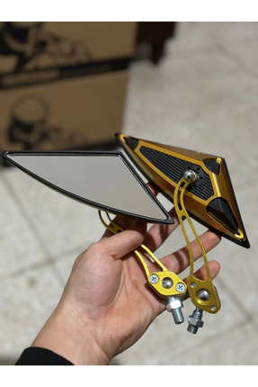 GOLD ALTIN SARI YARASA ÜÇGEN AYNA MOTOSİKLET AYNASI (TÜM MOTORLARA UYUMLU UNİVERSAL) (8MM VE 10MM). Image 3