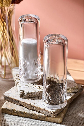 Melony 2'li Kristal Kesim Cam Tuzluk Biberlik Seti - 11 cm Image 0