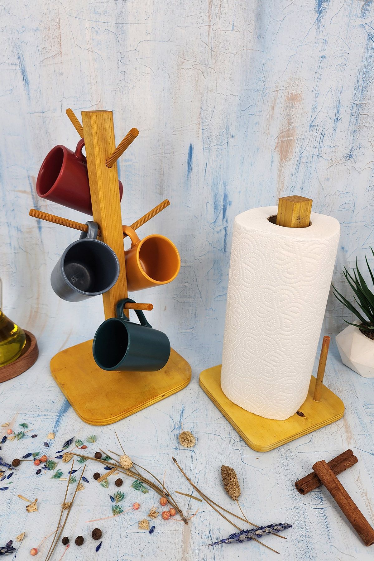 MONTESEV Rainbow Wooden Cup Mug Cup Holder Hanger Paper Towel