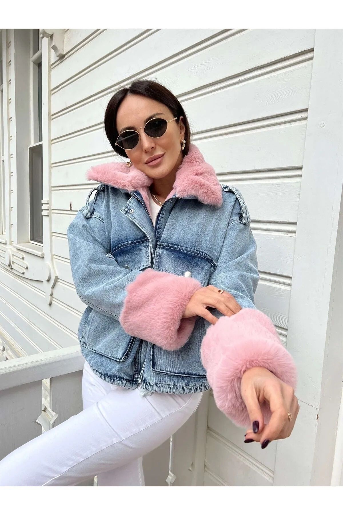 Denim coat shop fur collar