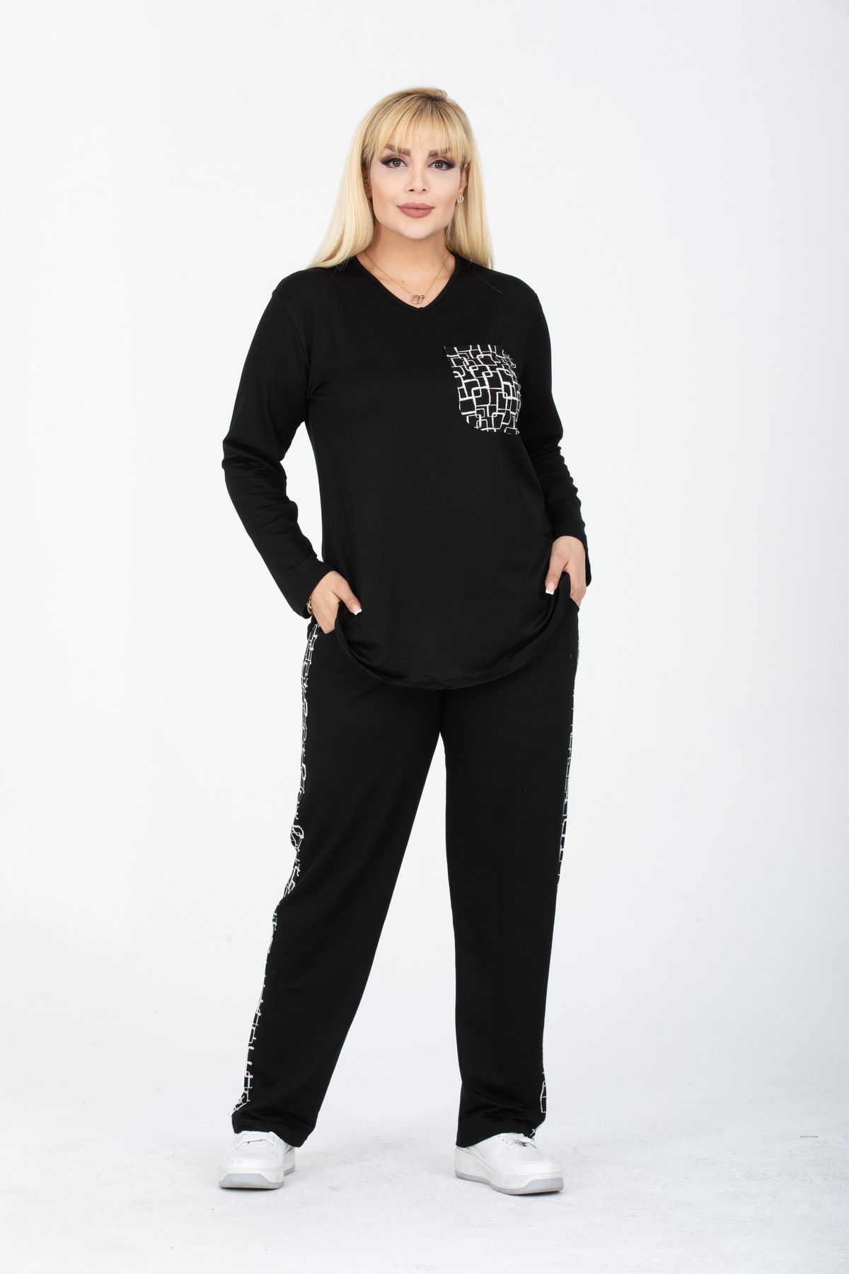 Plus size top 2 piece tracksuit