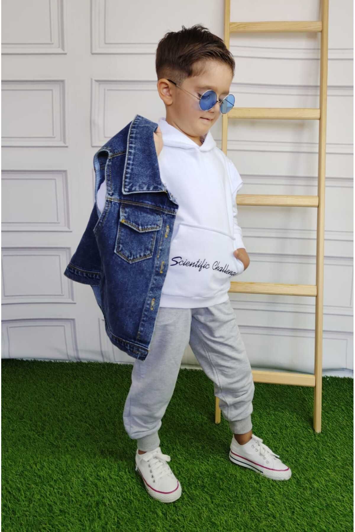 Pink Hippo Kids Boy s Denim Vest and Bottom Top Set 3 PIECES