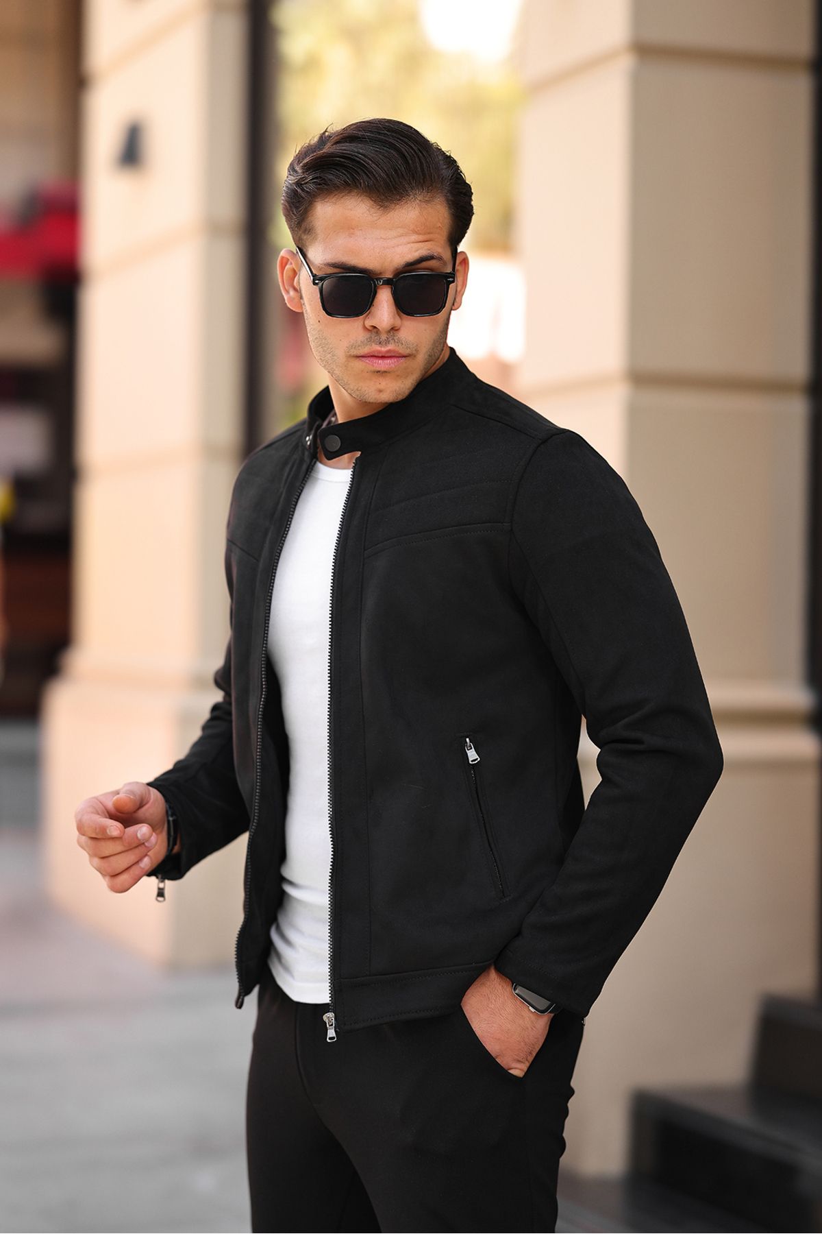 Mens slim fit suede jacket shop