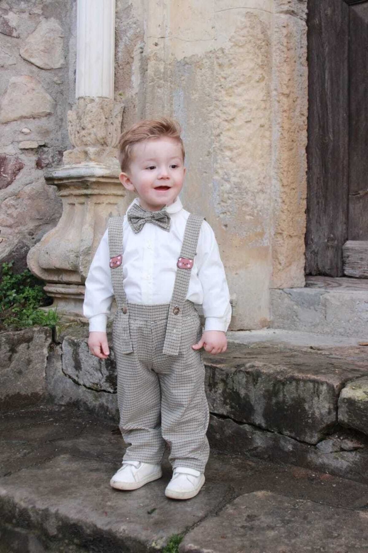 Baby boy bow top tie and suspenders outfit