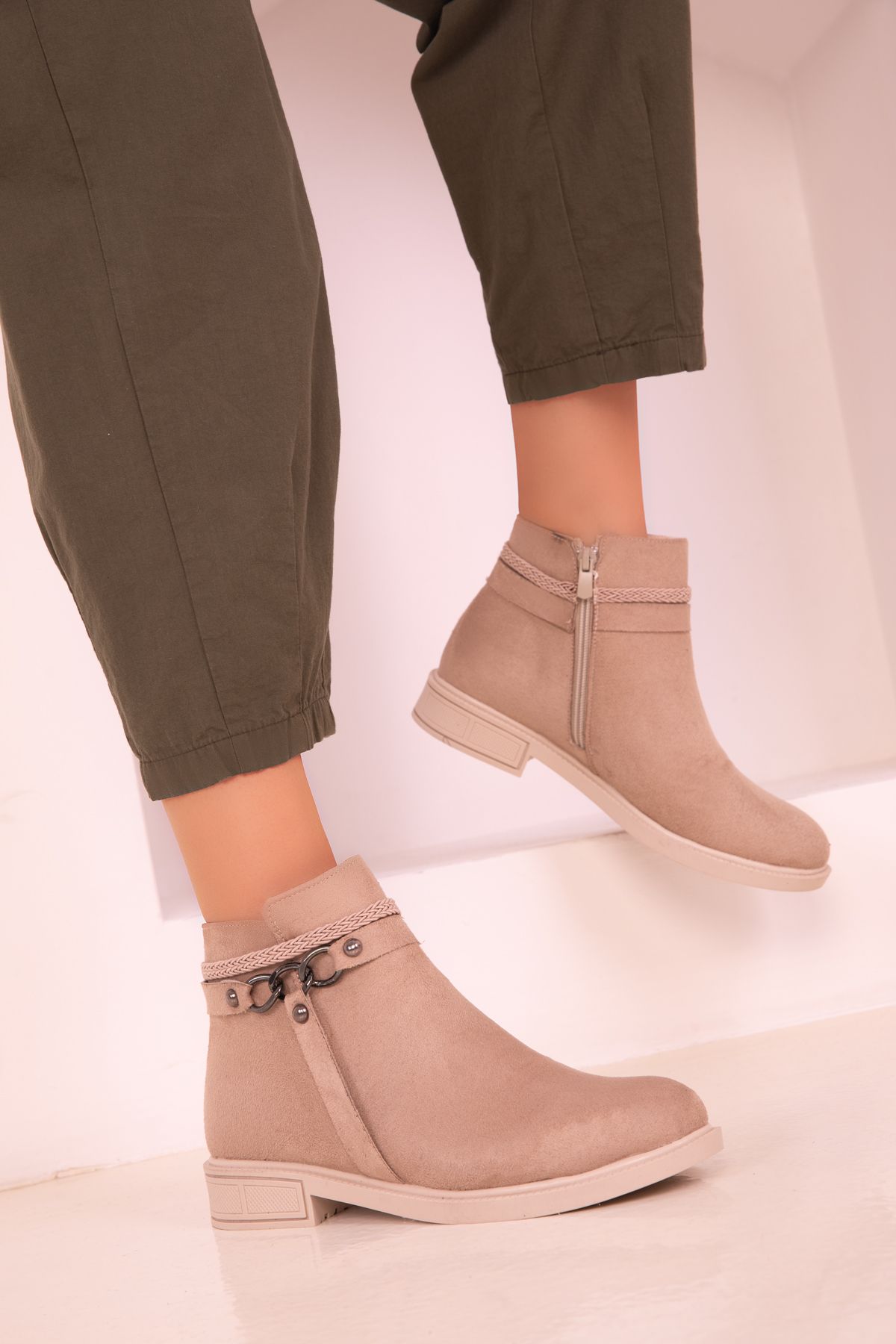 Beige flat ankle sales boots