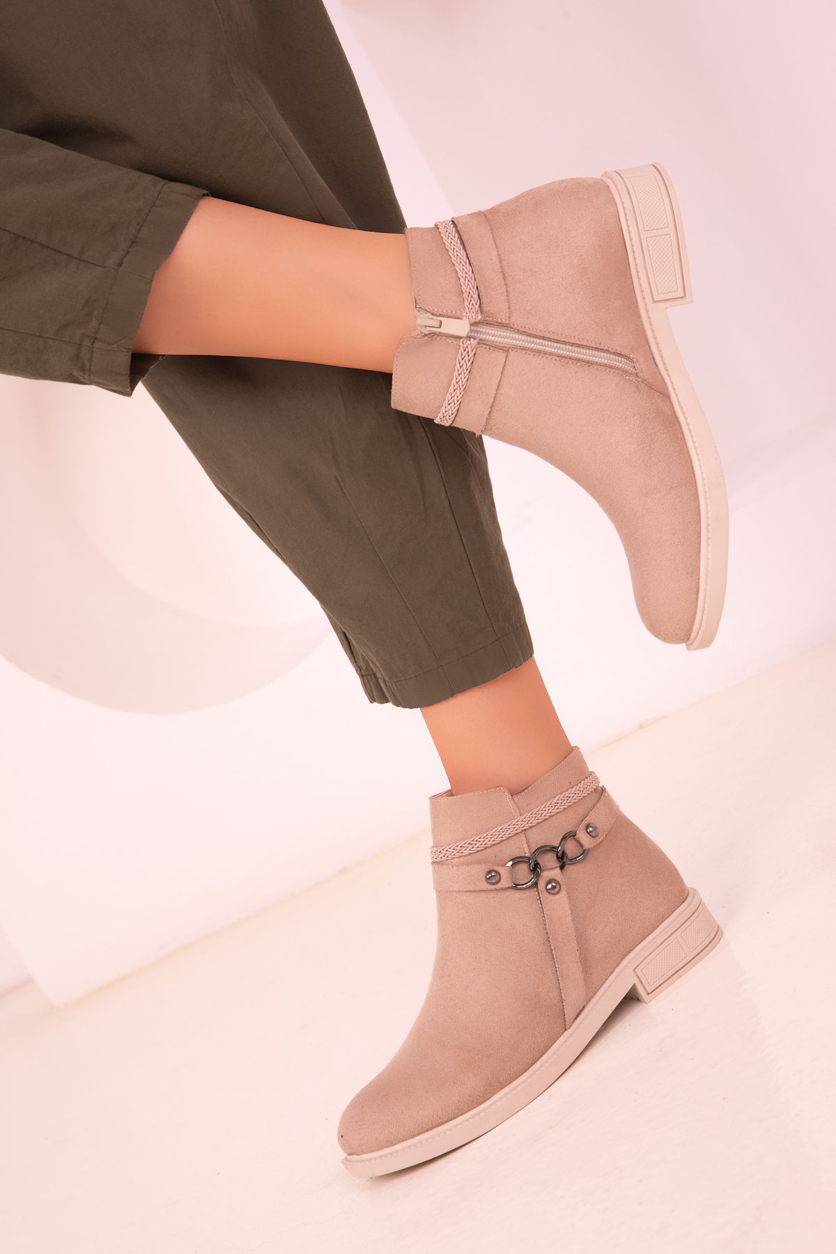 Beige flat ankle boots sales