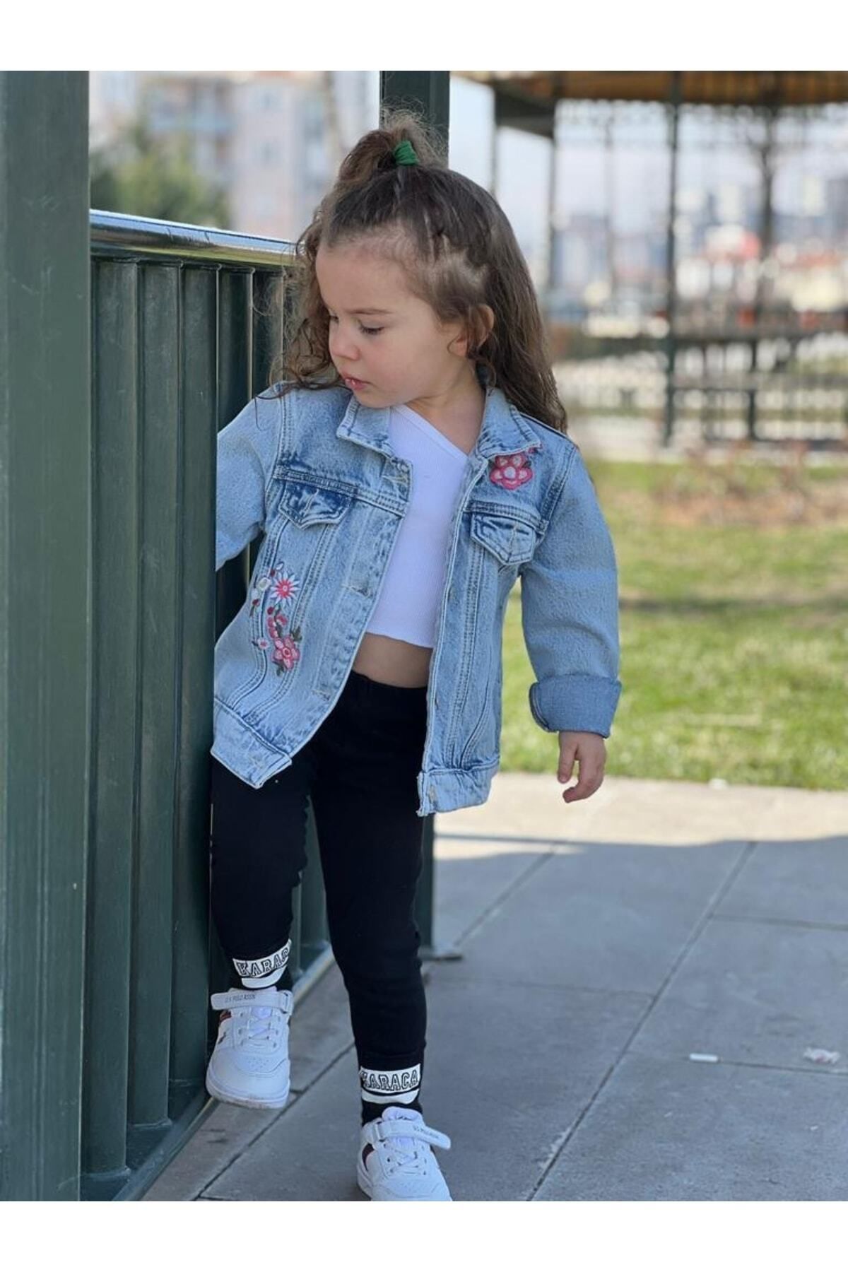 DUDOR K DS GIRL FLOWER EMBROIDERED DENIM JACKET JEANS COAT Trendyol