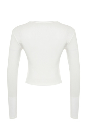 Ekru Premium Yumuşak Kumaşlı Viskon Bisiklet Yaka Crop Esnek Örme Bluz TWOAW24BZ00116 Image 6