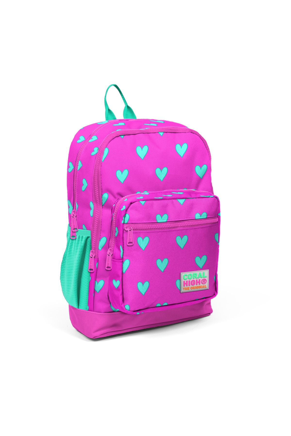 Coral High Kids Neon Pink Water Green Heart Patterned Four