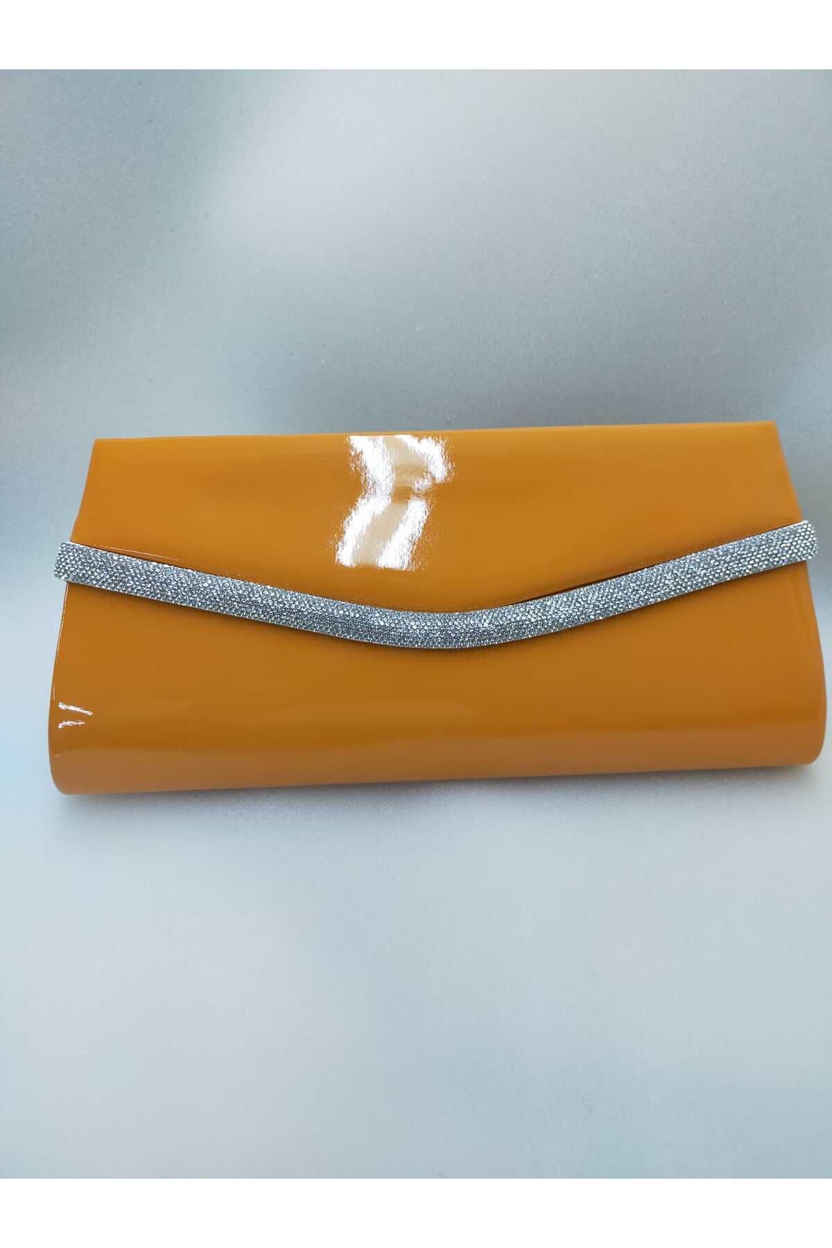 bsc Orange Patent Leather Thick Stone Evening Bag Trendyol