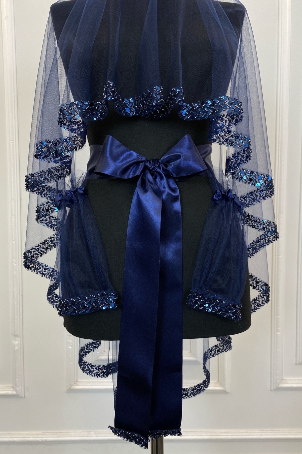 ست چادر عروس شیک آبی ناوی، ست چادر حنا سنگ آب 6 تیکه