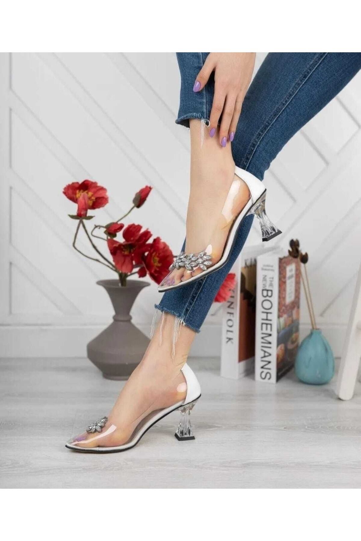 BAY ARMEDON Women s Shoes Stone White Transparent Glass Heel Stone