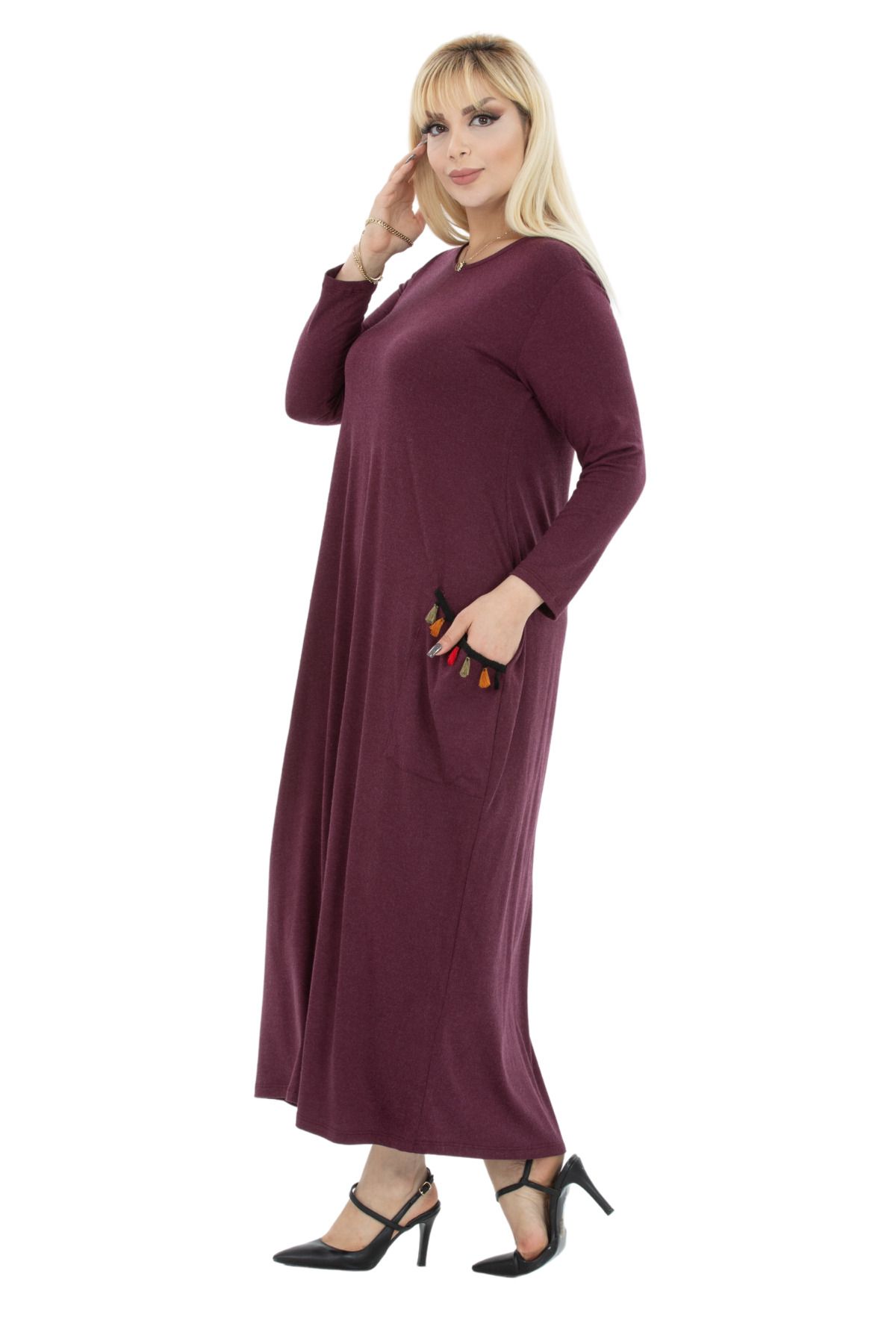 Melsay Women S Burgundy Pockets Tasseled Long Sleeve Pocket Woolen