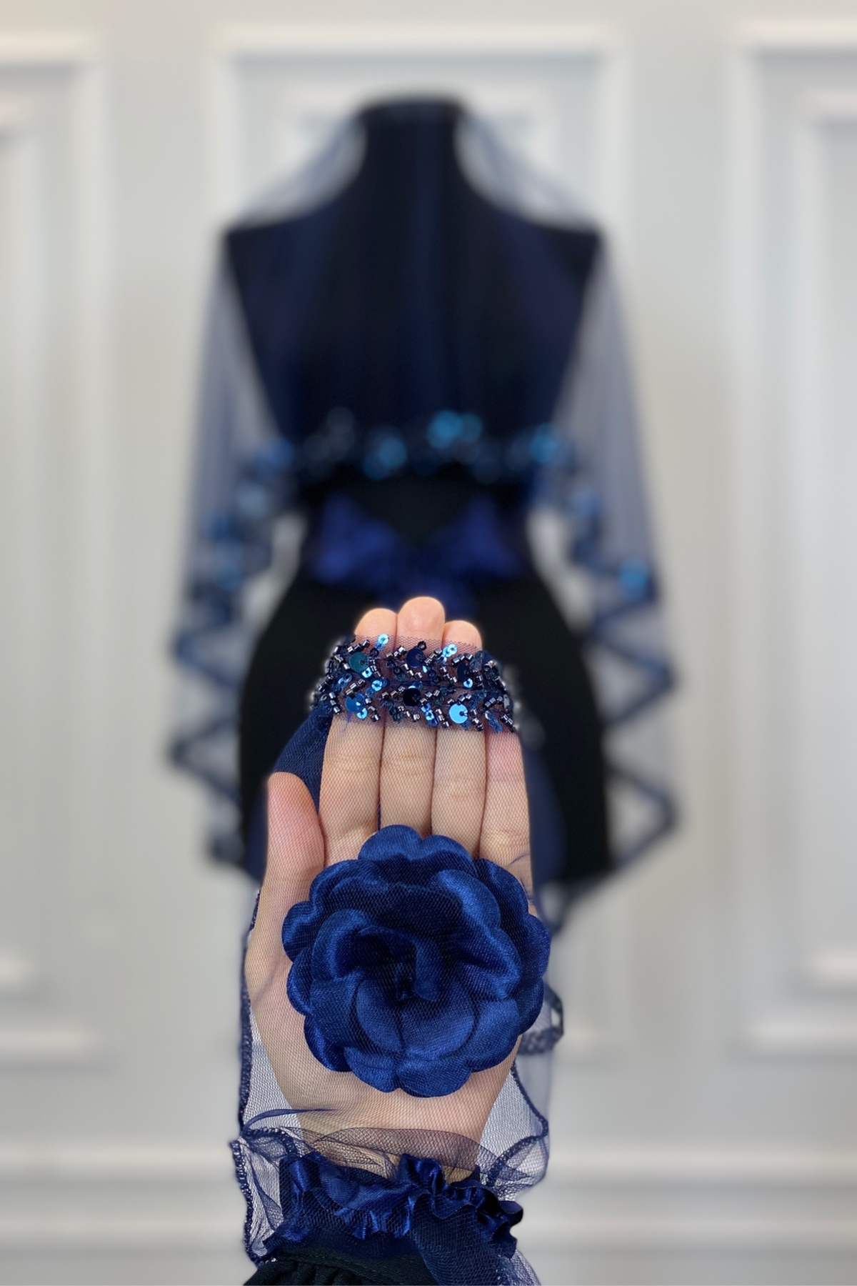 ست چادر عروس شیک آبی ناوی، ست چادر حنا سنگ آب 6 تیکه