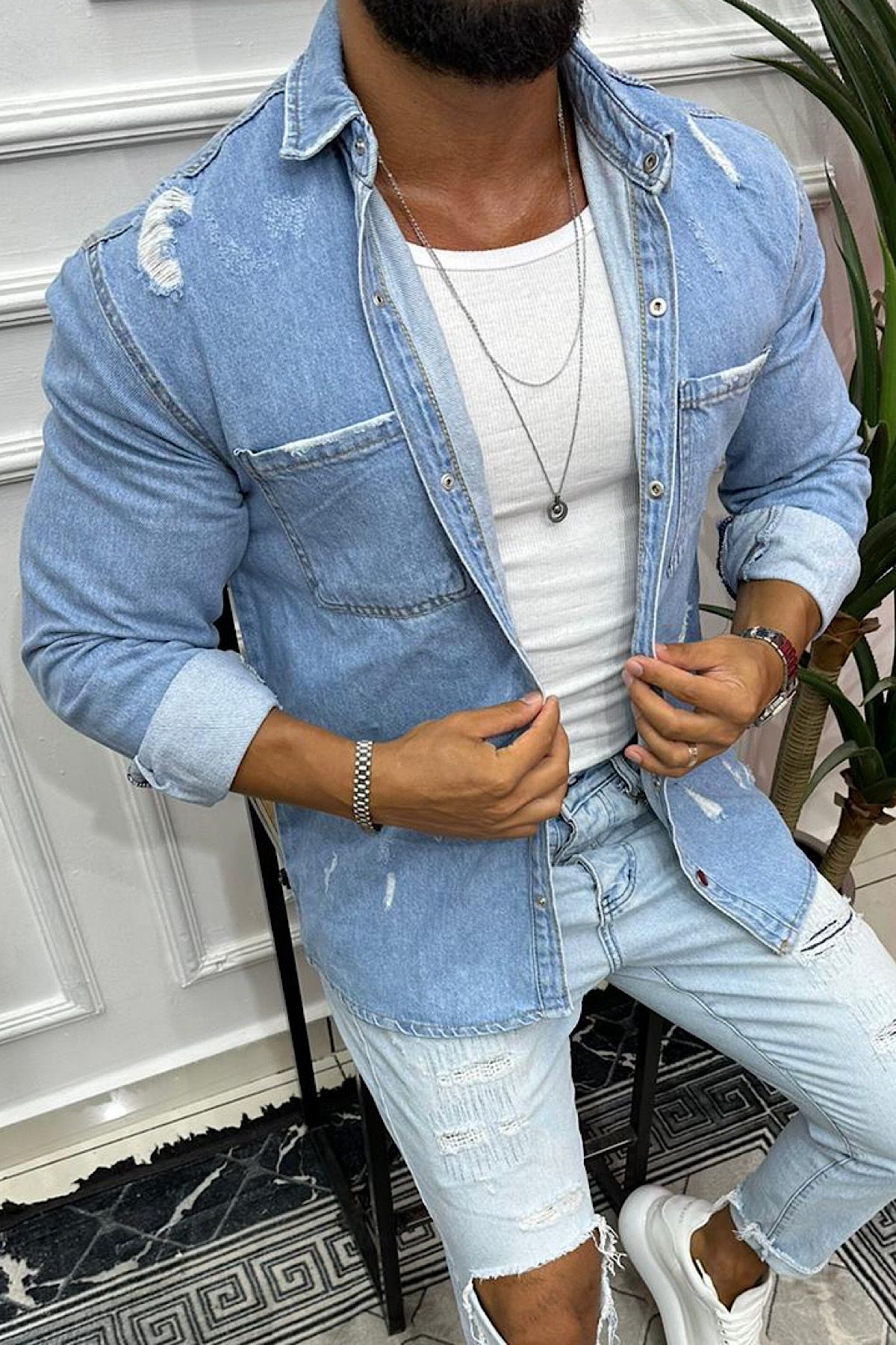 Denim ripped store jacket mens
