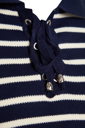 Lacivert Rahat Kalıp Çizgili Triko Kazak TCTAW24AK00172 Image 7
