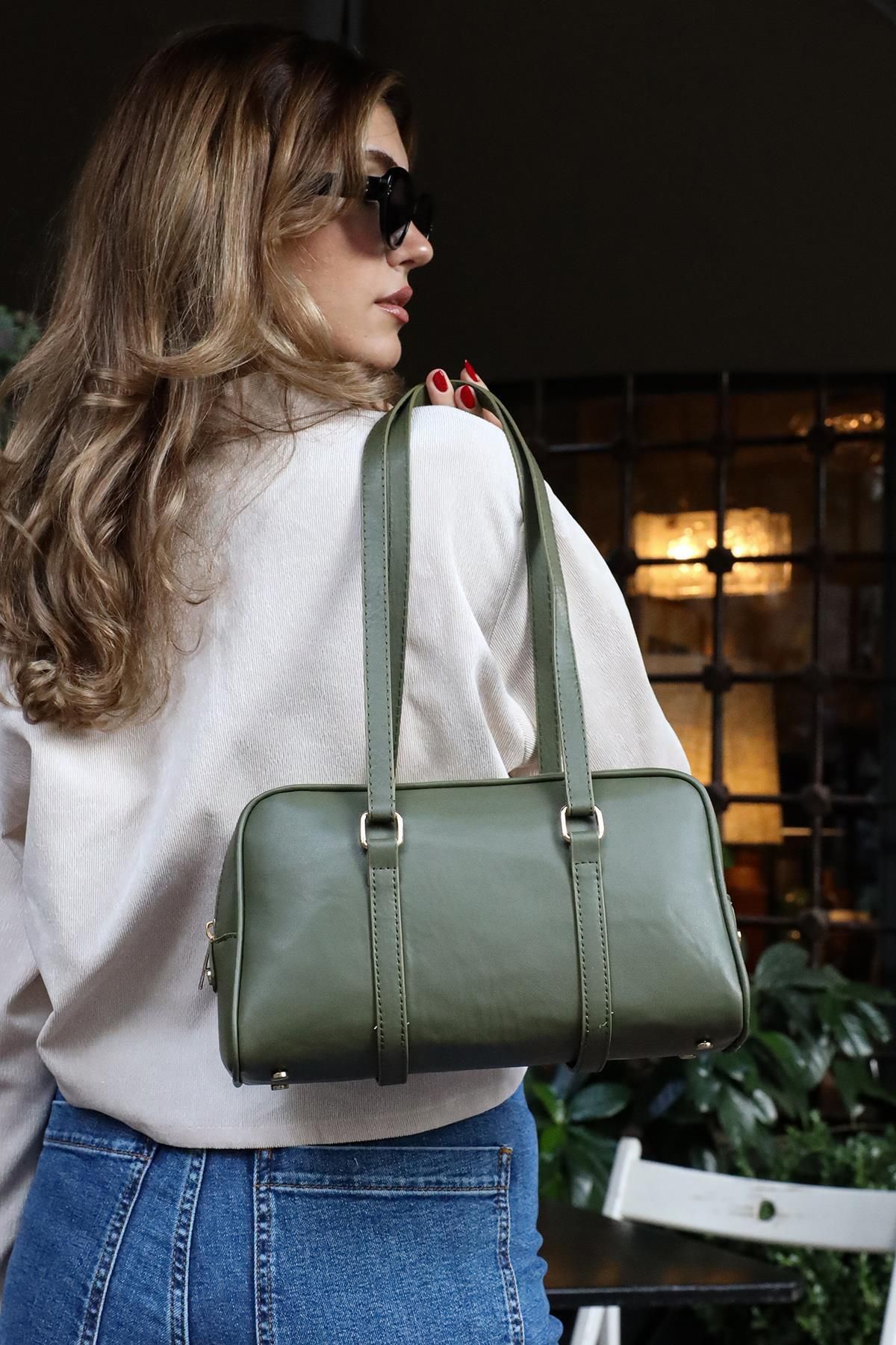 Mopia Khaki Women s Long Double Handle Shoulder Bag Trendyol