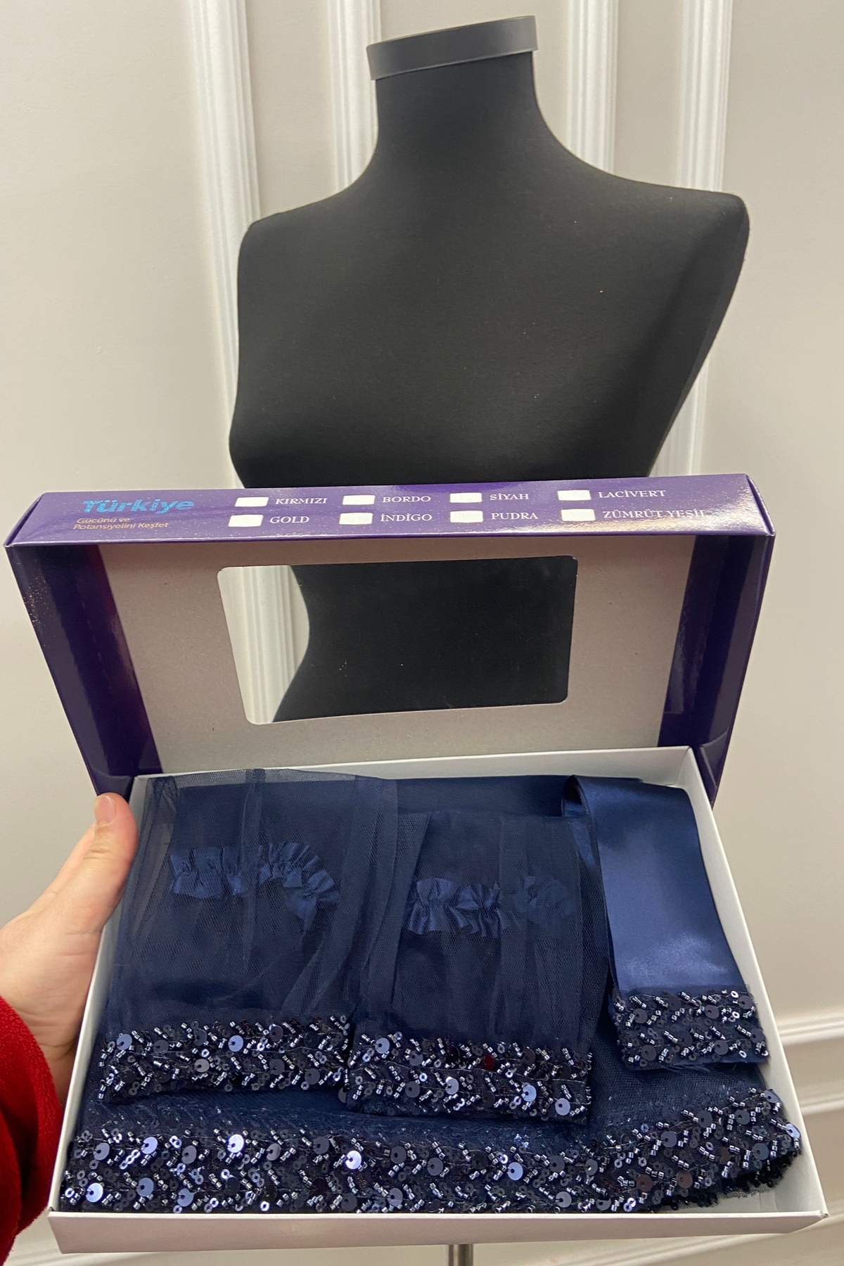 ست چادر عروس شیک آبی ناوی، ست چادر حنا سنگ آب 6 تیکه