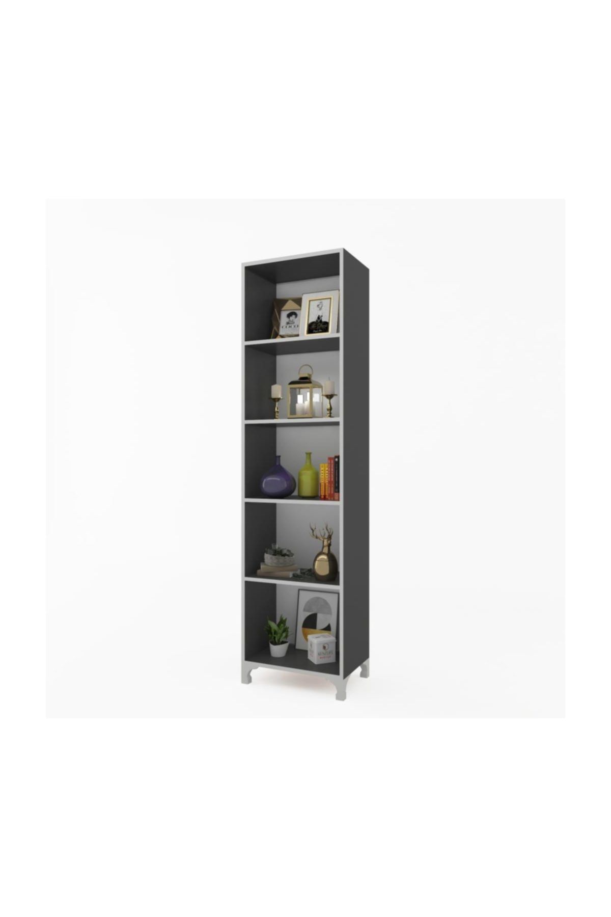 Kenzlife Kitaplık Tuğçe 188*040*020 Gri Ayaklı Mutfak Dolabı Banyo Ofis Ayakkabılık Kiler