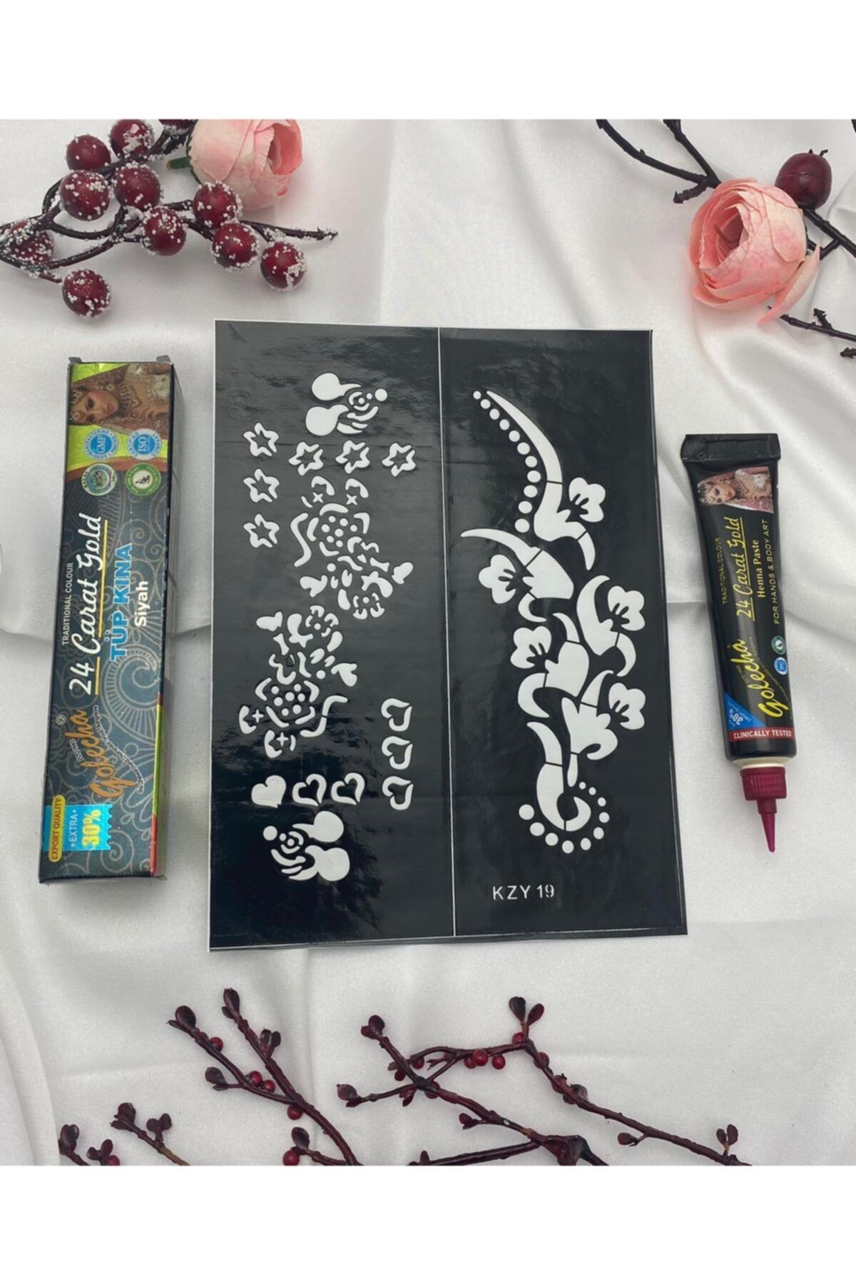 Golecha Siyah Hint Kınası Tüp Kına +kına Kalıbı Geçici Dövme Şablon Tattoo Geçici Dövme Seti