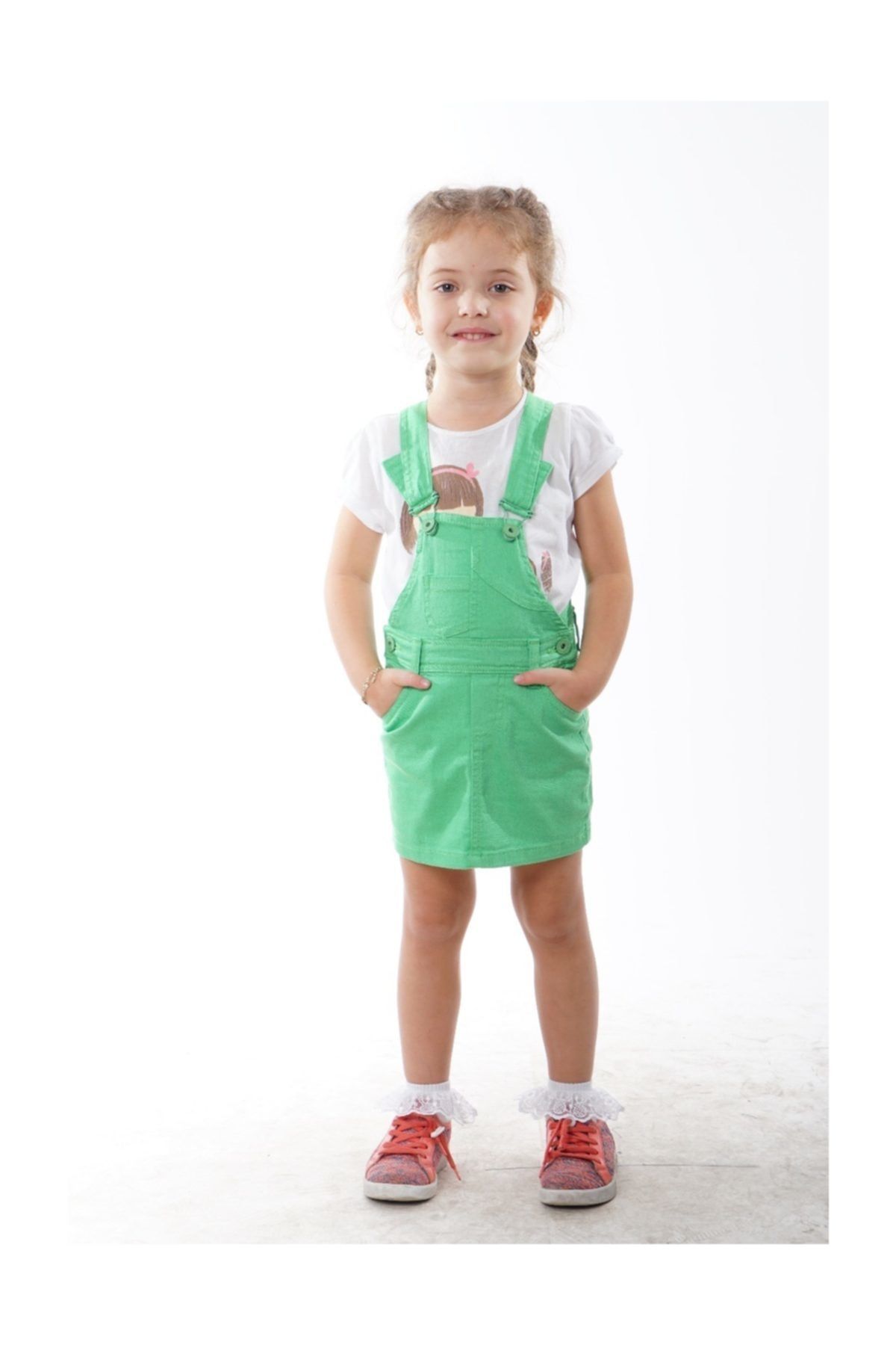 Varol Kids Çocuk Yeşil Kot Etek Salopet