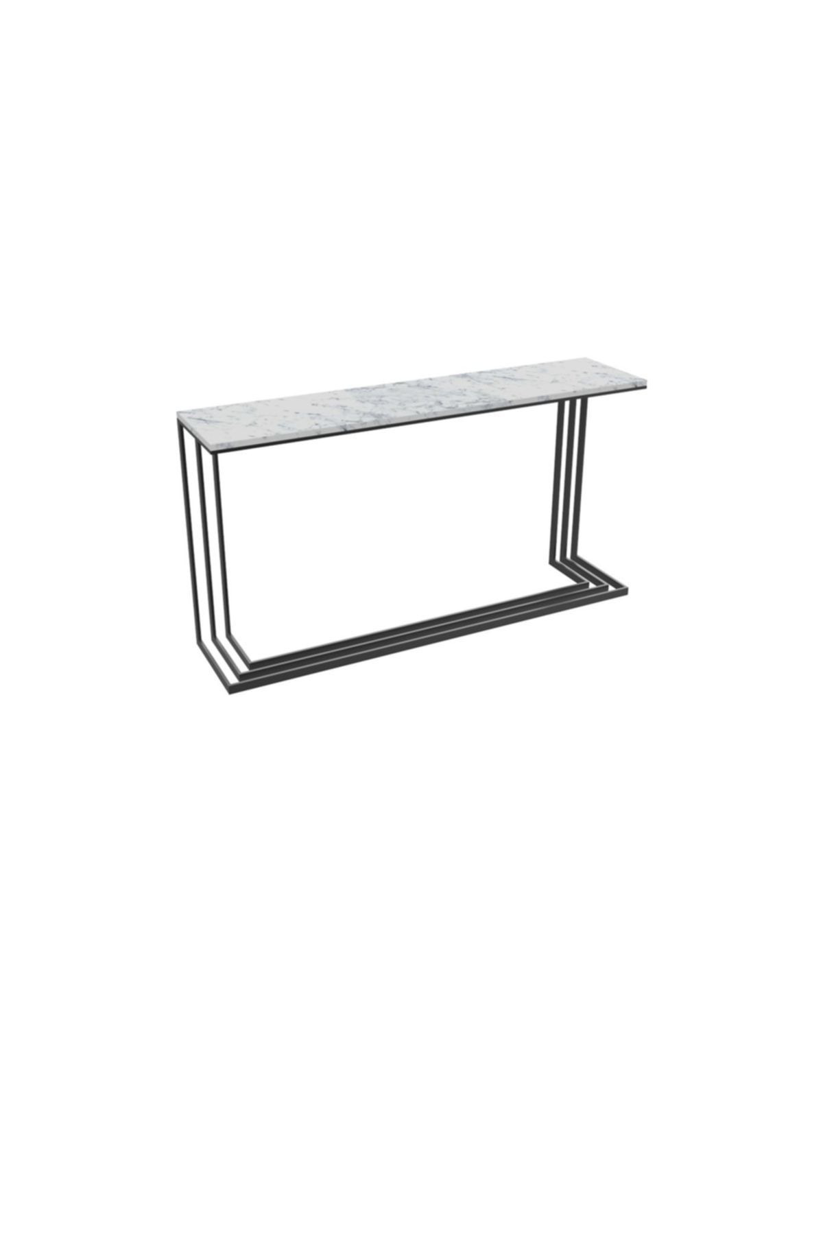 MAKSA Marta 150cm Carrara White Metal Üzeri Mat Siyah Statik Boyalı Konsol