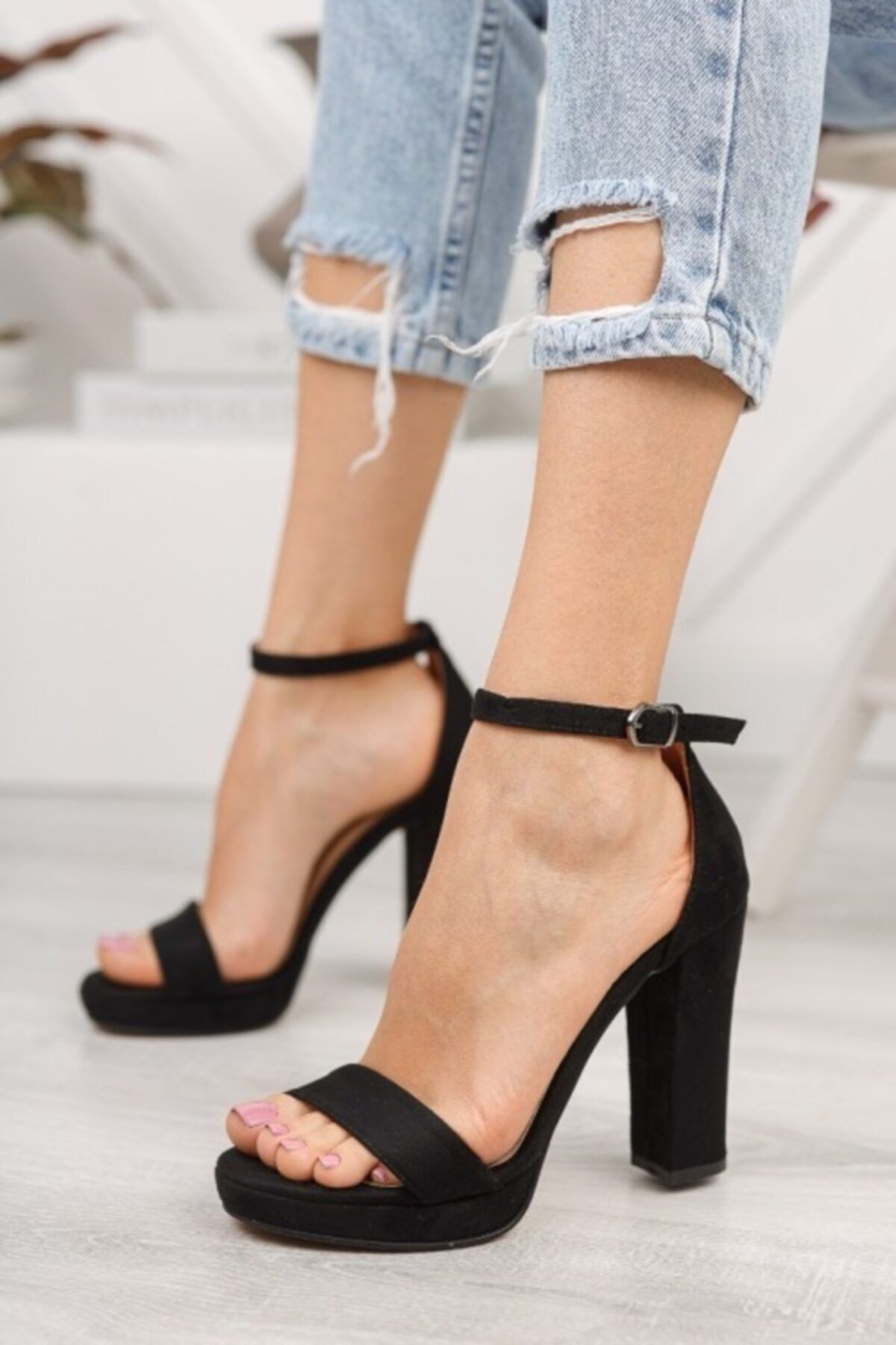 SİLVERSTONE SHOES Kadın Siyah Süet Yüksek Topuk Platform Ayakkabı