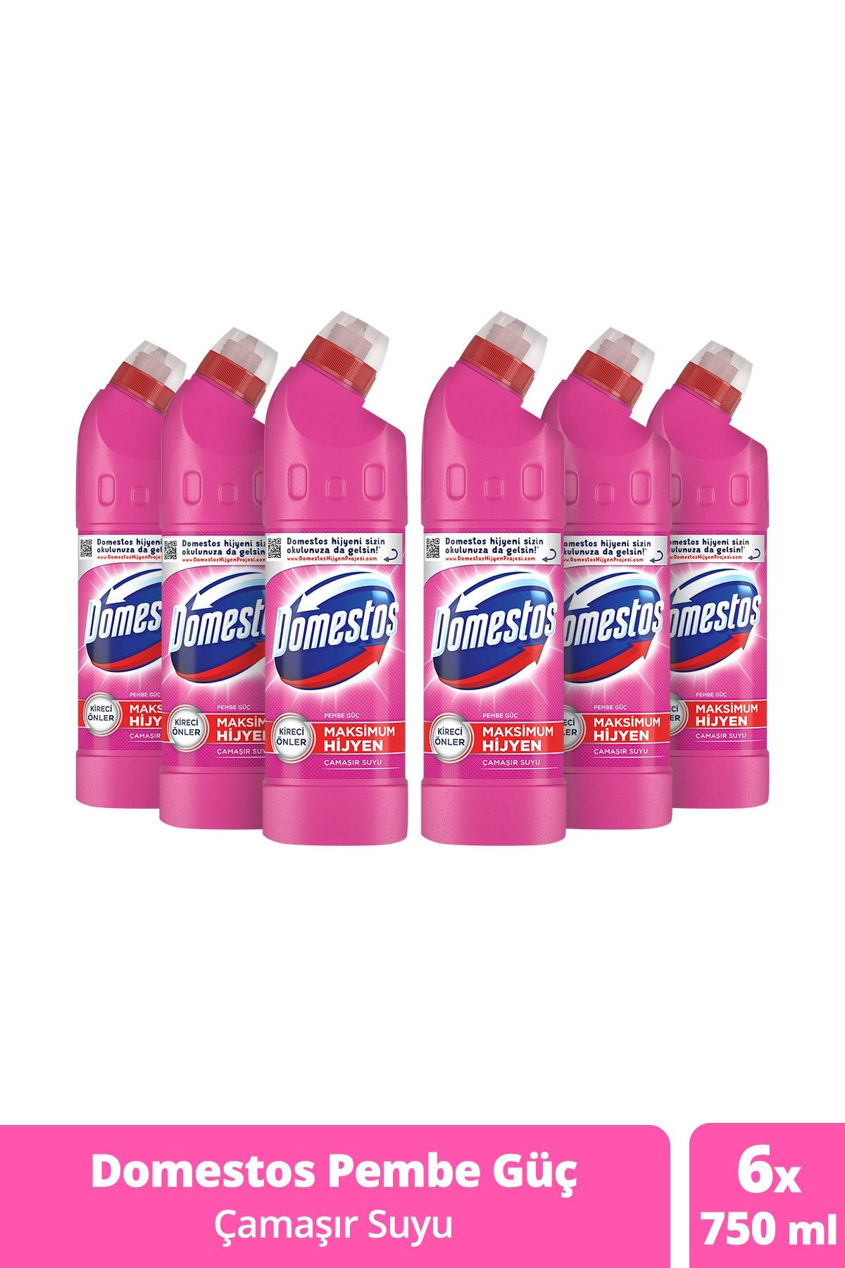 Domestos Çamaşır Suyu Pembe Güç 750 ml - 6'lı Paket