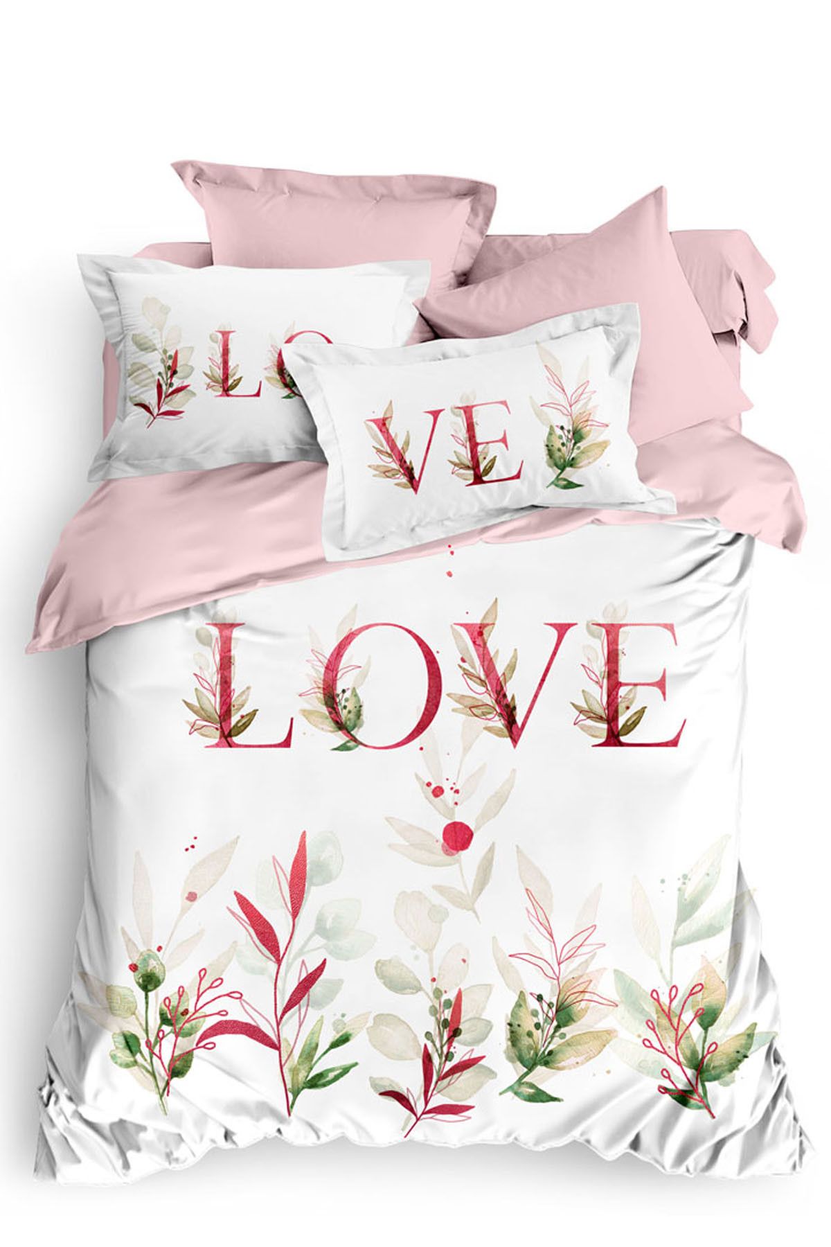 Ev & Ev Home 3D Nevresim Seti Pamuk Çift Kişilik Passion Pembe