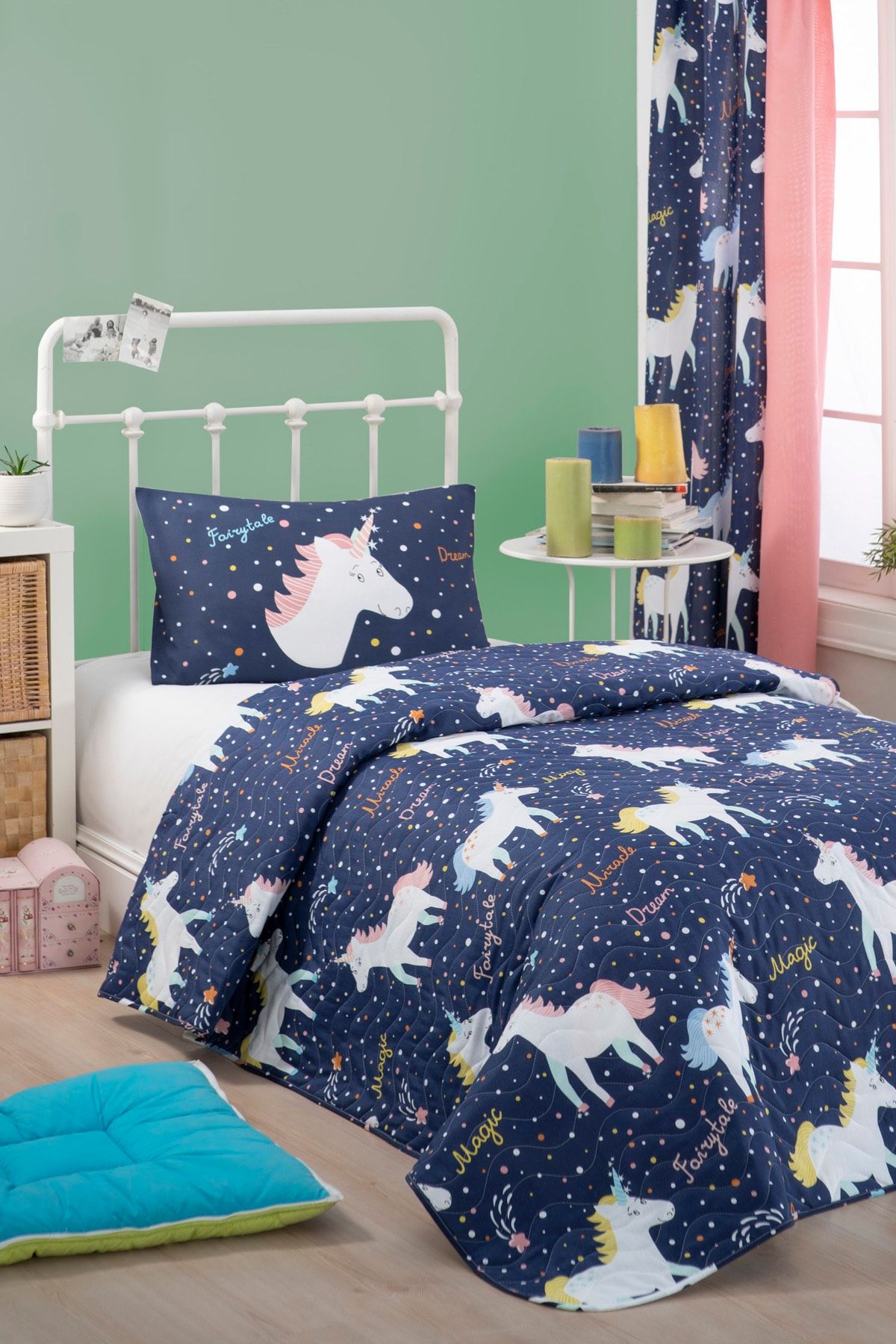 Ev & Ev Home Kapitone Yatak Örtüsü Seti Tek Kişilik MagicUnicorn Laci