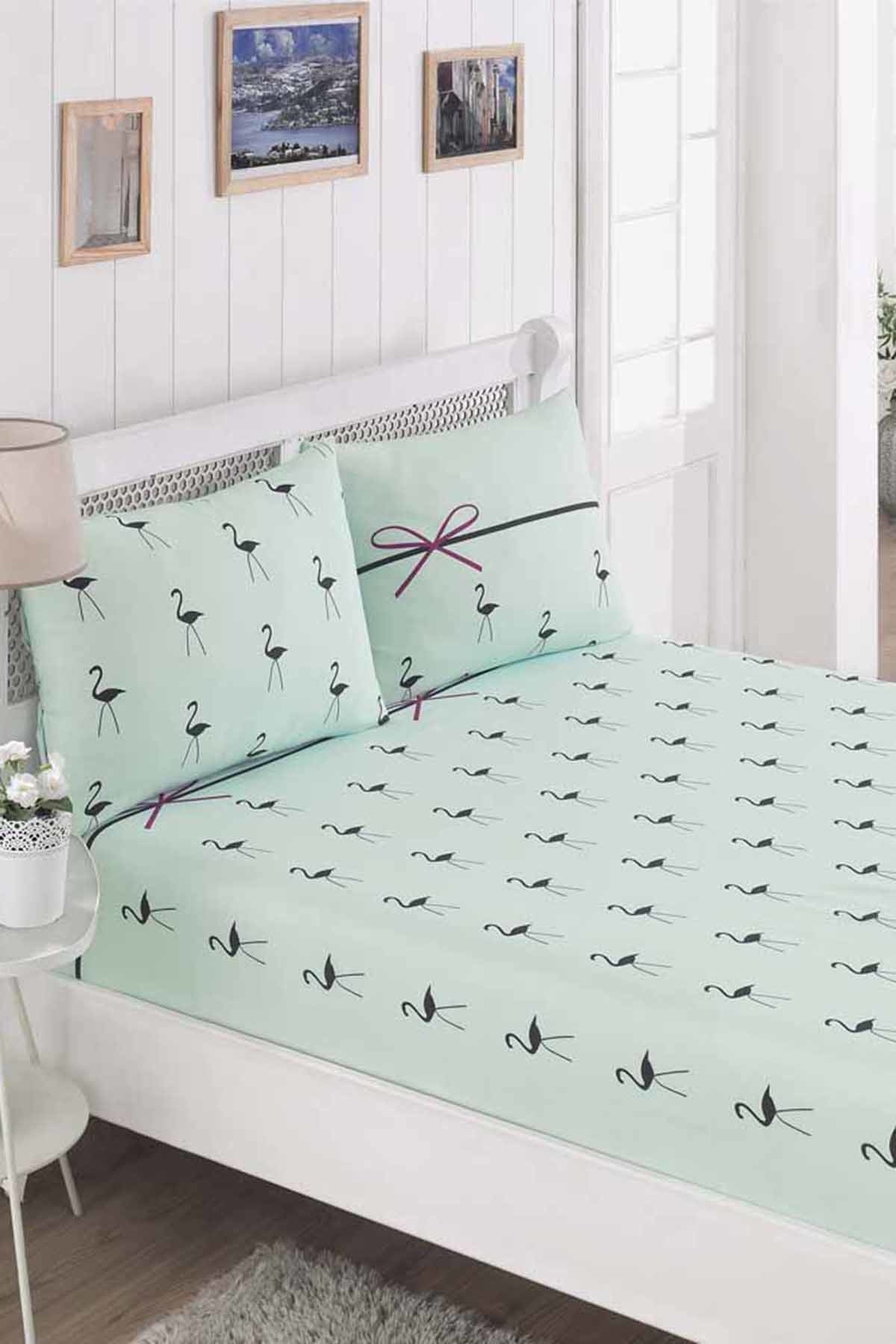 Ev Ev Home Tek Kisilik 1 Alana 1 Bedava Lastikli Carsaf Seti Flamingo Mint Fiyati Yorumlari Trendyol